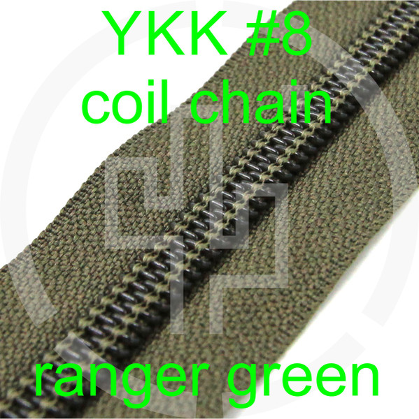 #8 YKK GOV 5/8 coil chain zipper milspec A-A-55634, Berry compliant, ranger green