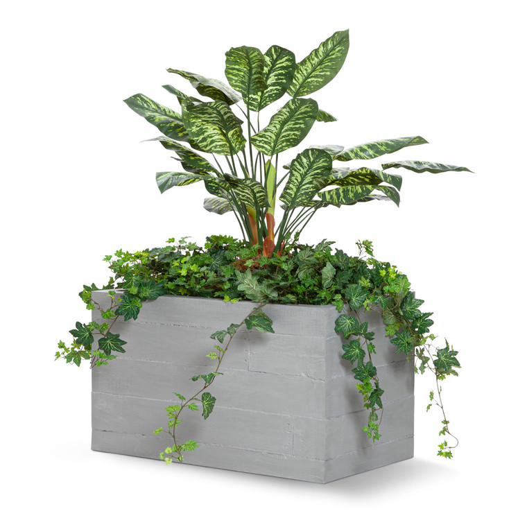 Baxter Fiberglass Rectangular Planter with green plants