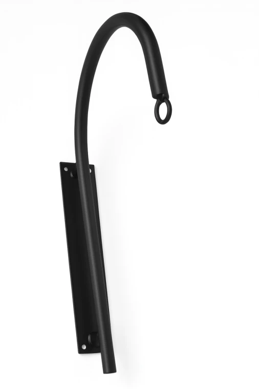 Wall Mount Hook Style Hanging Basket Bracket in powder coated steel on white background