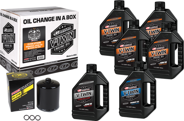 Maxima V-Twin Oil Change Kit Mineral Evo  Black Filter 90-069016Pb