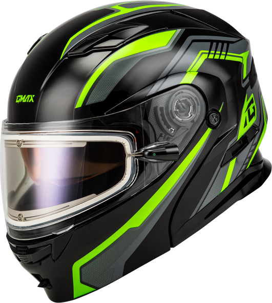 Gmax Md-01S Transistor Snow Helmet W Elec Shld Blk/Grey/Green Lg M401391316