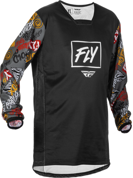 Fly Racing Youth Kinetic Rebel Jersey Black/Grey Ym 375-425Ym