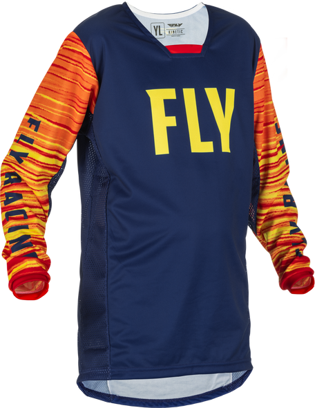 Fly Racing Youth Kinetic Wave Jersey Navy/Yellow/Red Ym 375-526Ym