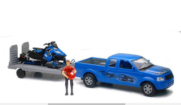 New Ray 1/18 Pick Up W/ Polaris Switchback Snowmobile & Figurine Set Ss-37406