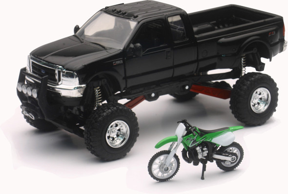 New-Ray Replica 1:43 Truck/Race Bike Chevy Black/Bike Green Ss-54436