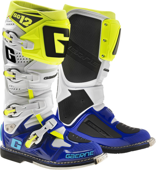 Gaerne Sg-12 Boots White/Blue/Neon Sz 08 2174-050-008