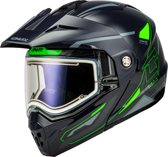 Gmax Md-74S Spectre Snow Helmet W/ Elec Shield Grey/Neon Green Lg M10742766