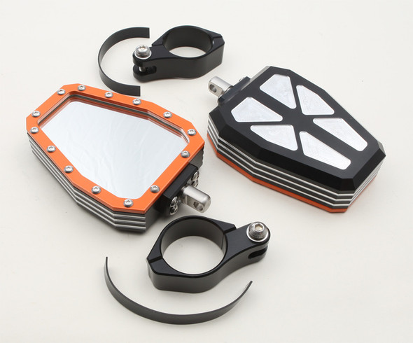 Modquad Billet Side Mirrors Diamond W/Bezel Orange 1.75" R-Side-Bez-Or