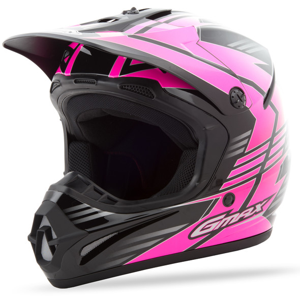 Gmax Youth Gm-46.2Y Off-Road Race Helmet Black/Hi-Vis Pink Ym G3466401 Tc-14