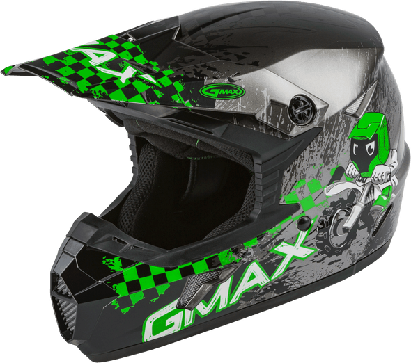 Gmax Youth Mx-46Y Off-Road Anim8 Helmet Dark Silver/Green Ys G3461800