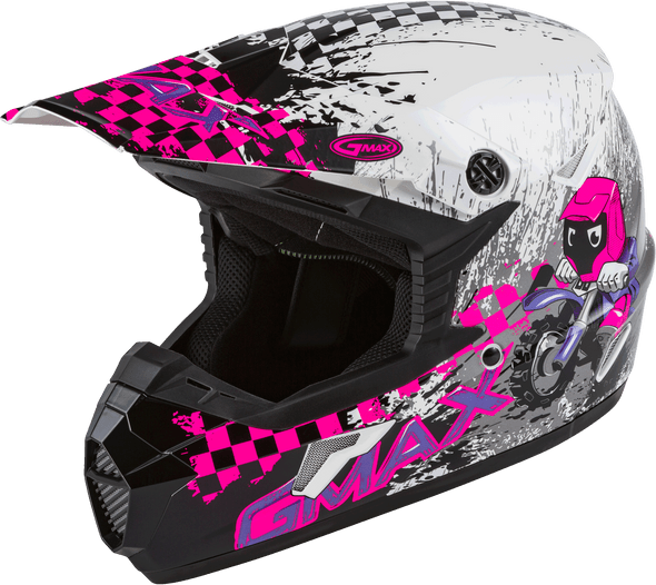 Gmax Youth Mx-46Y Off-Road Anim8 Helmet White/Neon Pink/Pur Ym G3461781