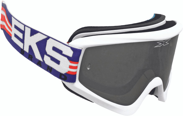 EKS Brand Flat Out Mirror Goggle White/Red/Blue W/Silver Mirror 067-10375