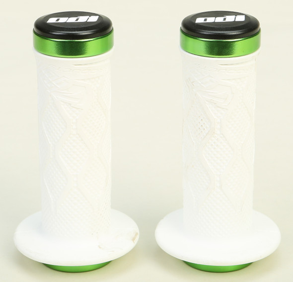 Tangent Mini Lock-On Grips White W/Green Alloy Clamp 100Mm 16-2206W