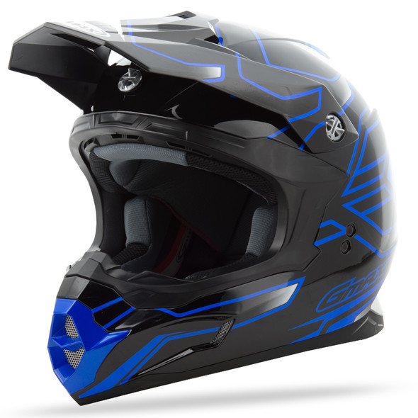 Gmax Mx-86 Off-Road Step Helmet Black/Black/Blue Sm G3862214N Tc-2