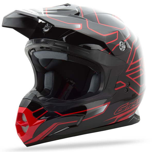 Gmax Mx-86 Off-Road Step Helmet Black/Black/Red Sm G3862204N Tc-1
