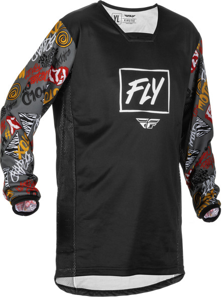 Fly Racing Youth Kinetic Rebel Jersey Black/Grey Yx 375-425Yx