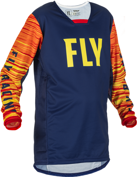 Fly Racing Youth Kinetic Wave Jersey Navy/Yellow/Red Yx 375-526Yx