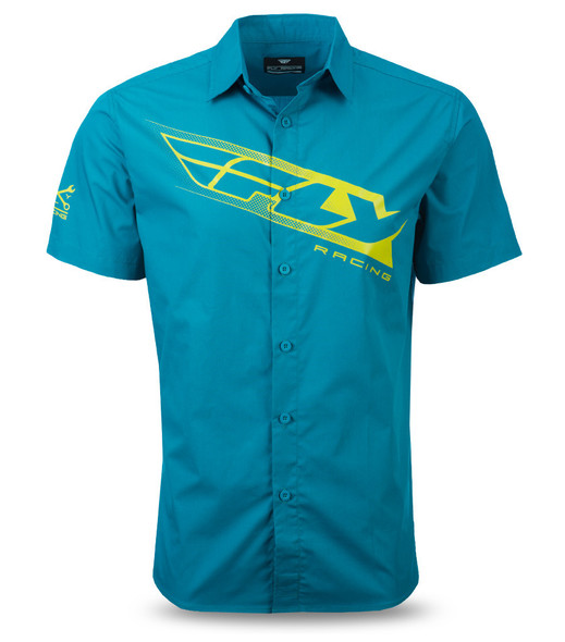 Fly Racing Pit Button Up Shirt Teal/Lime Md 352-6198M