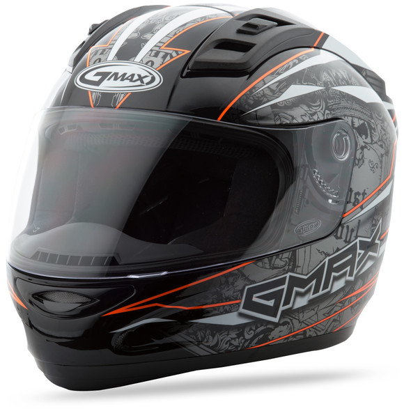 Gmax Gm-69 Full-Face Mayhem Helmet Black/Silver/Hi-Vis Orange Lg G7693696 Tc-26