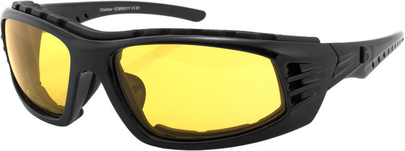 Bobster Chamber Sunglasses Gloss Black W/Yellow Lens Ecbr001Y