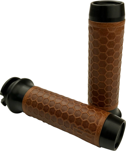 Brass Balls Leather Moto Grips Black/Tan Honeycomb Scout Bb08-212