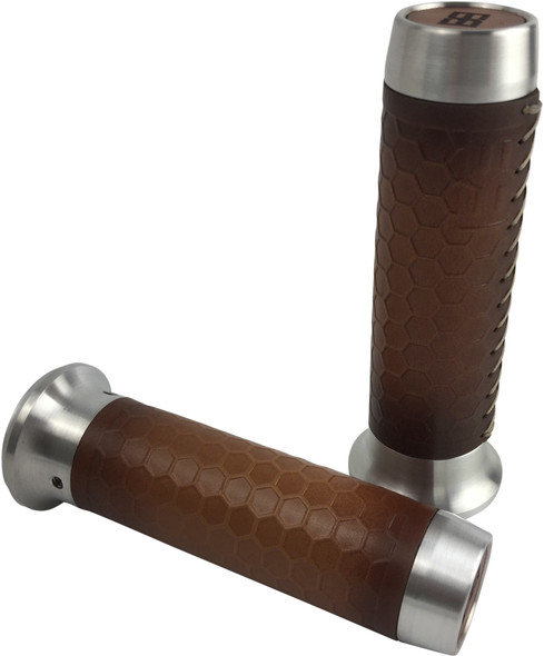 Brass Balls Leather Moto Grips Natural/Tan Honeycomb Bb08-205