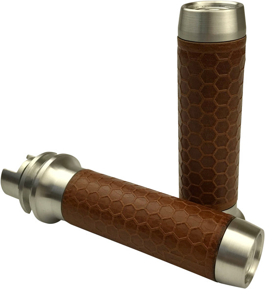 Brass Balls Leather Moto Grips Natural/Tan Honeycomb Chief Bb08-211