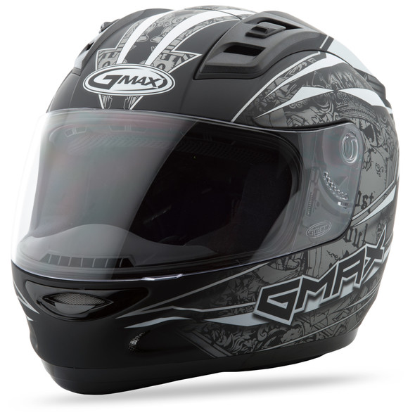 Gmax Gm-69 Full-Face Mayhem Helmet Matte Black/Silver/White Md G7693455 Tc-17