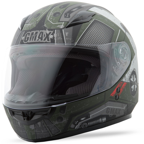 Gmax Youth Gm-49Y Full-Face Trooper Helmet Matte Green/Blk/Red Ys G7495710 Tc-3F