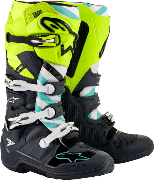 Alpinestars Tech 7 Anaheim 2020 Le Boots Grey/Ylw Fluo/Turquise Sz 10 2012014-9057-10