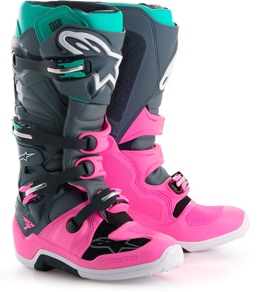 Alpinestars Tech 7 Indy Vice Boots Grey/Pink/Turquoise Sz 11 2012014-9397-11