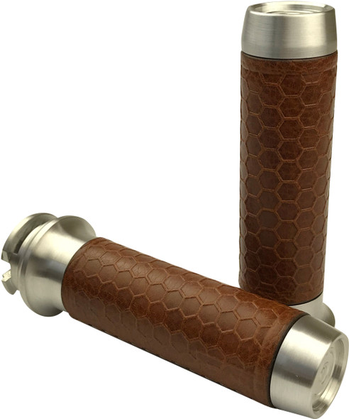 Brass Balls Leather Moto Grips Natural/Tan Honeycomb Scout Bb08-210
