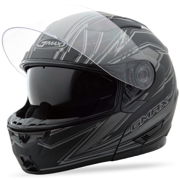 Gmax Gm-64 Modular Derk Helmet Matte Black/Silver Lg G1640396 F.Tc-12