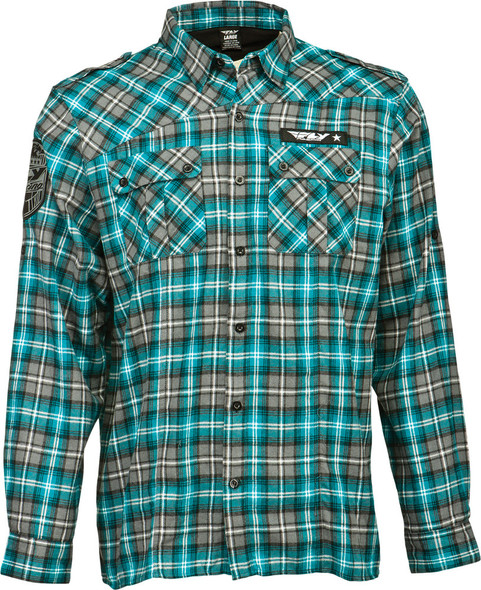 Fly Racing Mil Spec Flannel Shirt Teal/Grey L 352-6116L