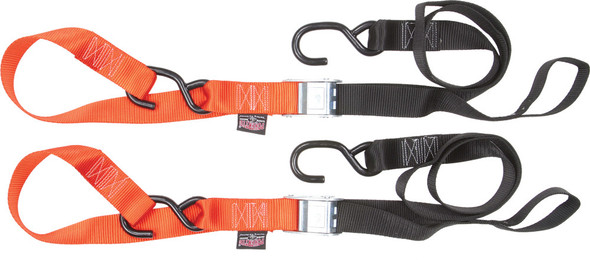 Powertye Tie-Down Cam S-Hook Soft-Tye 1.5"X6' Black/Orange Pair 29629Logo