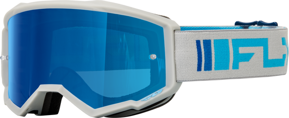 Fly Racing Zone Goggle Silver/Blue W/ Dark Blue Mirror/Smoke Lens 37-51523