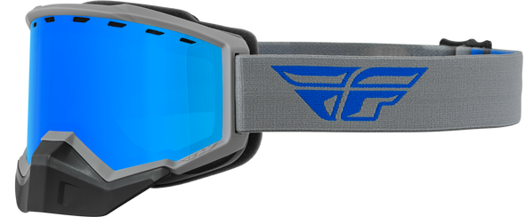 Fly Racing Focus Snow Goggle Grey/Blue W/ Sky Blue Mirror/Smoke Lens 37-50076