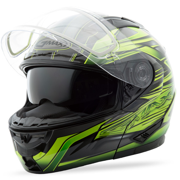 Gmax Gm-64S Modular Carbide Snow Helmet Black/Green Lg G2641226 Tc-3