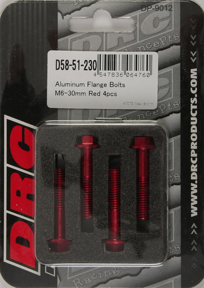 DRC Aluminum Flange Bolts Red M6X30Mm 4/Pk D58-51-230