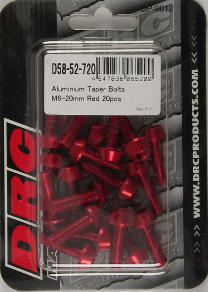 DRC Aluminum Taper Bolts Red M6X20Mm 20/Pk D58-52-720