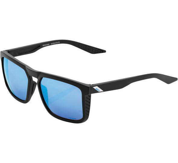 100% Renshaw Sunglasses Matte Black with HiPer Blue Mirror Lens 61038-019-75