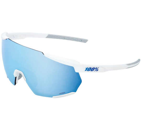 100% Racetrap 3.0 Sunglasses Matte White with HiPer Blue Lens 60004-00001