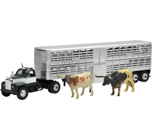 New Ray Toys 1:43 Livestock Hauler Die Cast 1953 Mack B-61 Livestock with Cattle SS-16116A