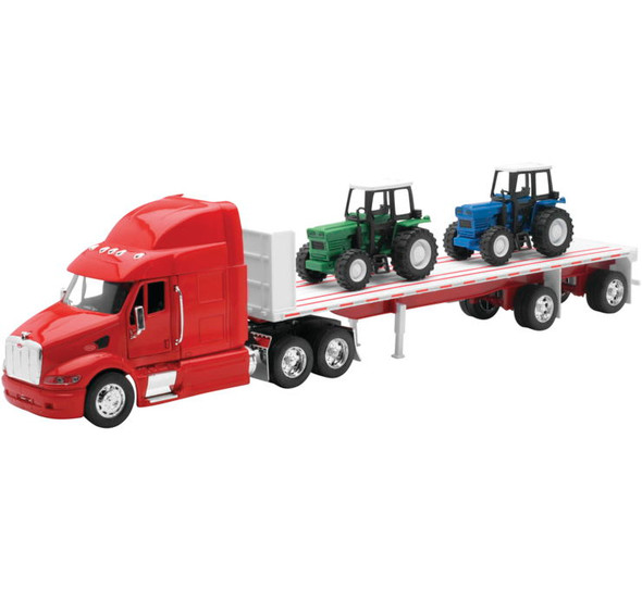New Ray Toys 1:32 Long Hauler Peterbilt 387 Flatbed with Farm Tractor 10283A