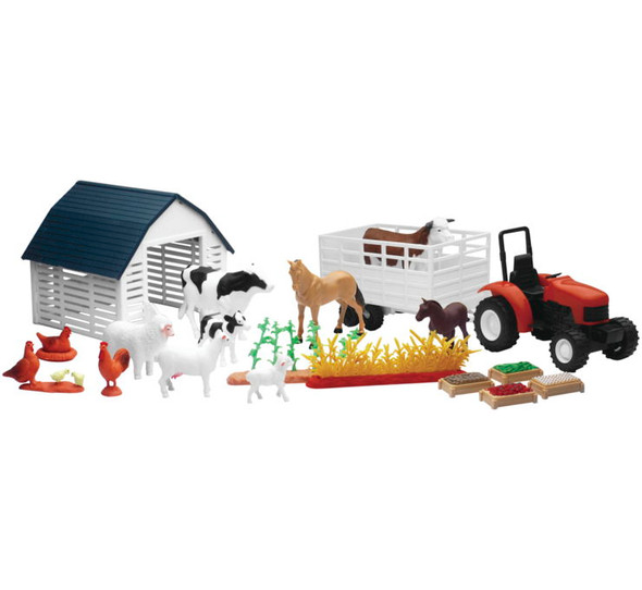 New Ray Toys Country Life Playset Barnyard with Tractor Garden Rows and Animals 04106A