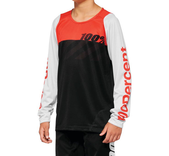 100% Youth R-Core Long Sleeve Jersey Black/Red Youth L 40008-00002