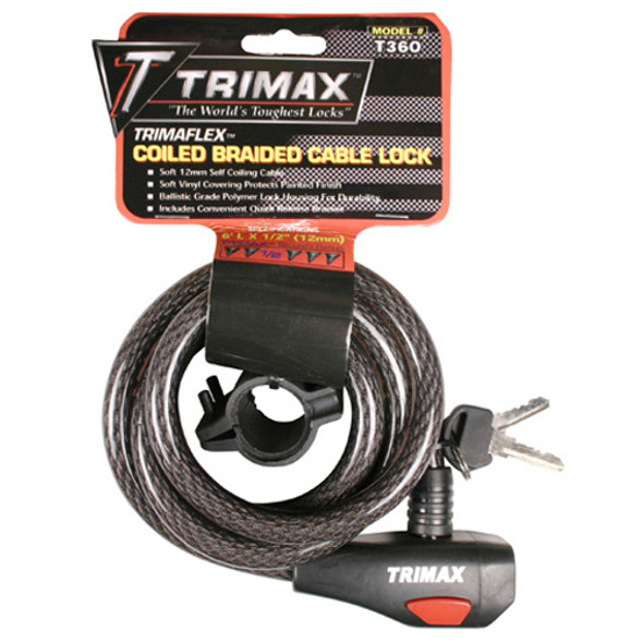 Trimax Coiled Braided Cable Lock - 6Ft X 12Mm Tkc126