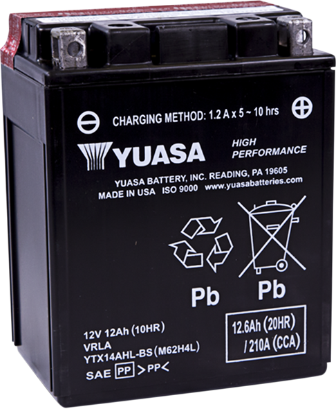 Yuasa High Performance Agm Maintenance-Free Battery Yuam62H4L