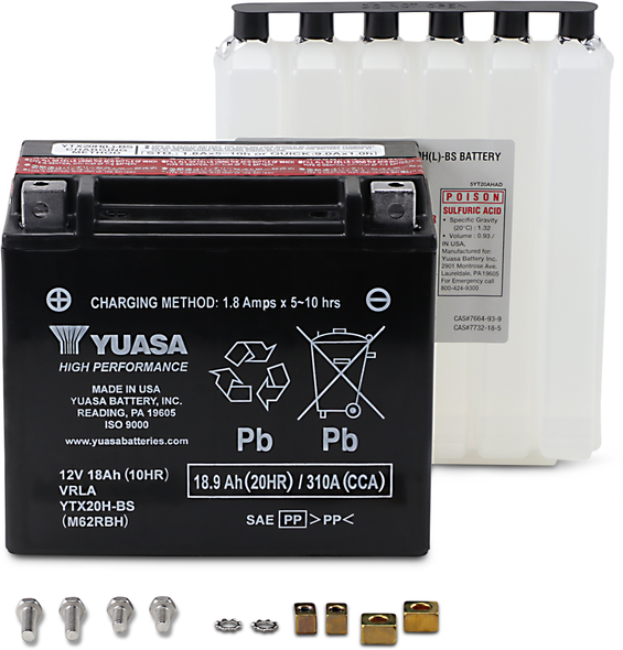 Yuasa High Performance Agm Maintenance-Free Battery Yuam62Rbh