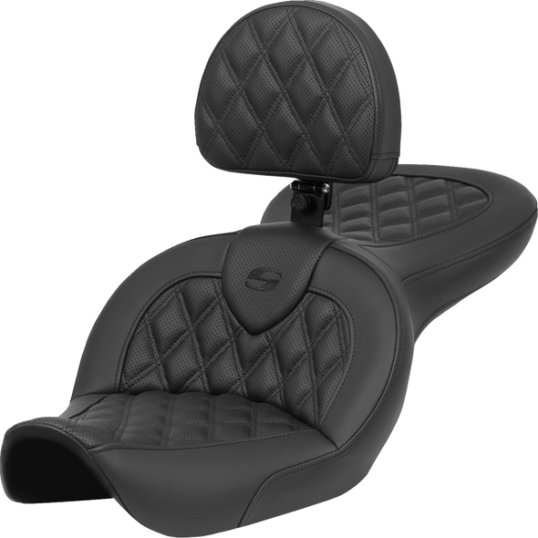 SADDLEMEN Roadsofa* Seat - with Backrest - Lattice Stitch - FXDWG '96-'23 896-05-182BR